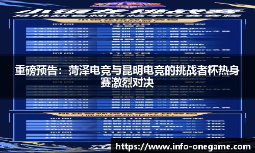 重磅预告：菏泽电竞与昆明电竞的挑战者杯热身赛激烈对决